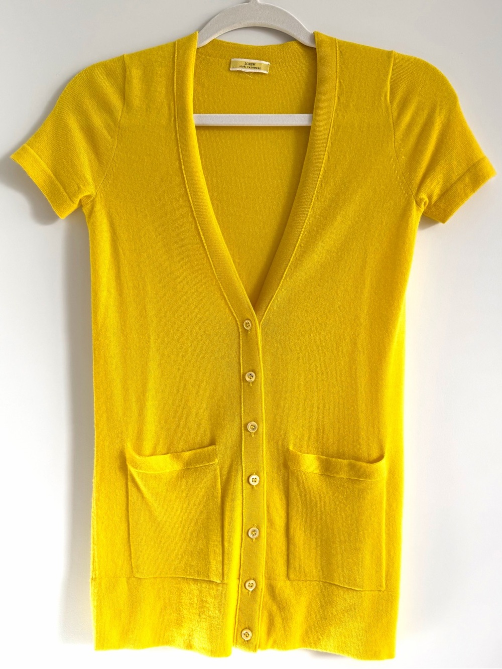 J.CREW Cashmere Lemon Yellow Short Sleeve V-Neck Knit Cardigan Women’s XS